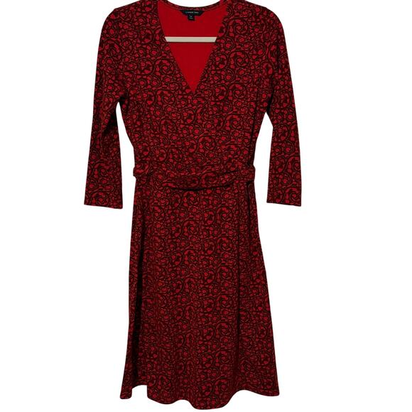 Lands End Size Small Tall Red and Black Faux Wrap Dress - Picture 1 of 8
